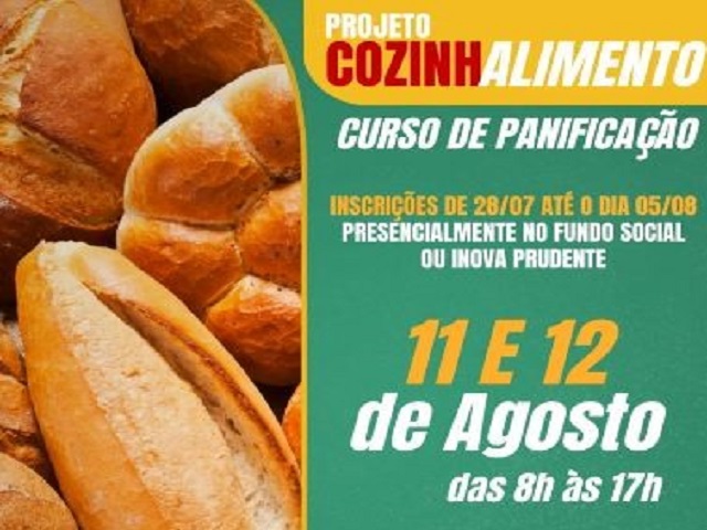Inscrições abertas para curso gratuito de panificação em Presidente Prudente