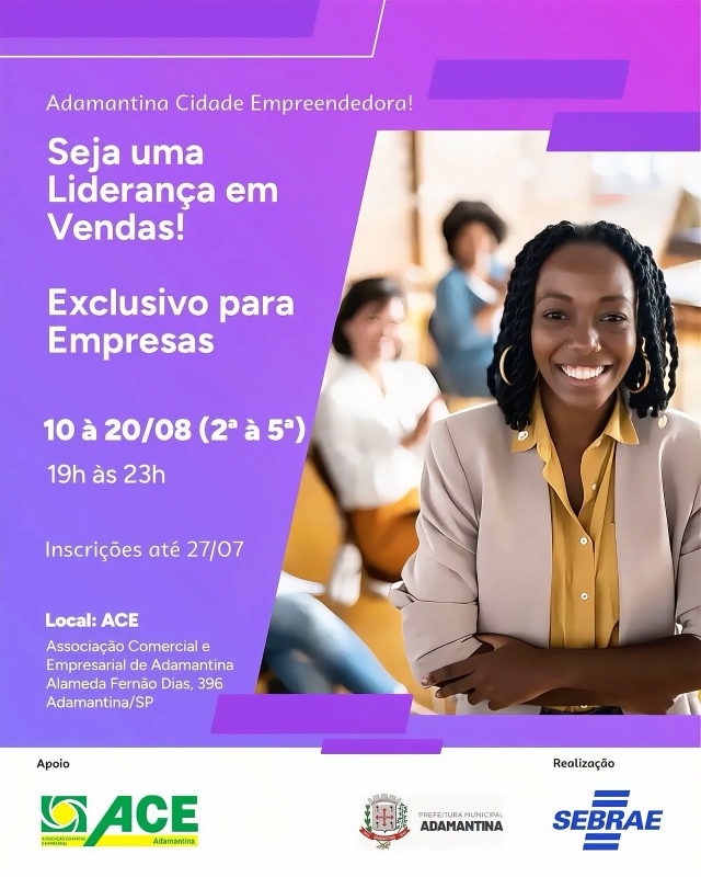 Prefeitura de Adamantina oferece curso gratuito de Liderança em Vendas para empreendedores locais