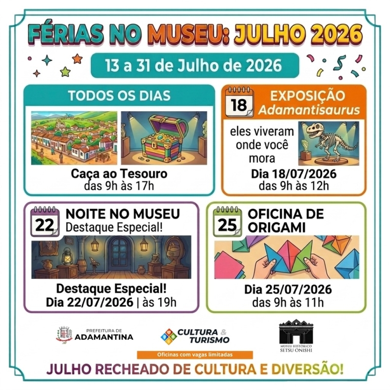Férias no Museu: Programação Especial em Adamantina Durante Julho de 2026