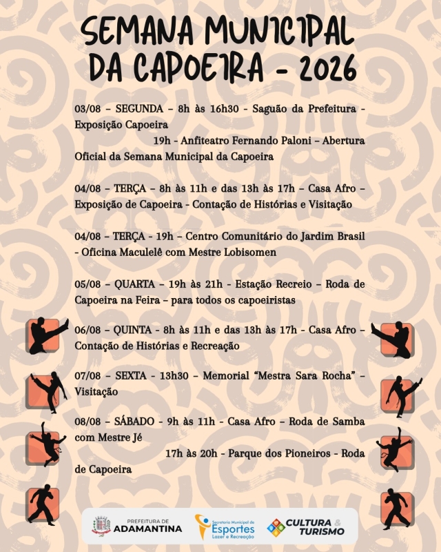Adamantina celebra a Semana Municipal da Capoeira com diversas atividades culturais
