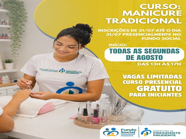 Inscrições Abertas para Cursos Gratuitos de Manicure e Docinhos em Presidente Prudente