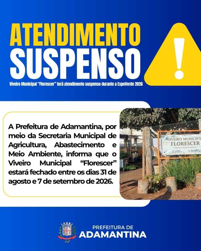 Viveiro Municipal ‘Florescer’ ficará fechado durante a ExpoVerde 2026