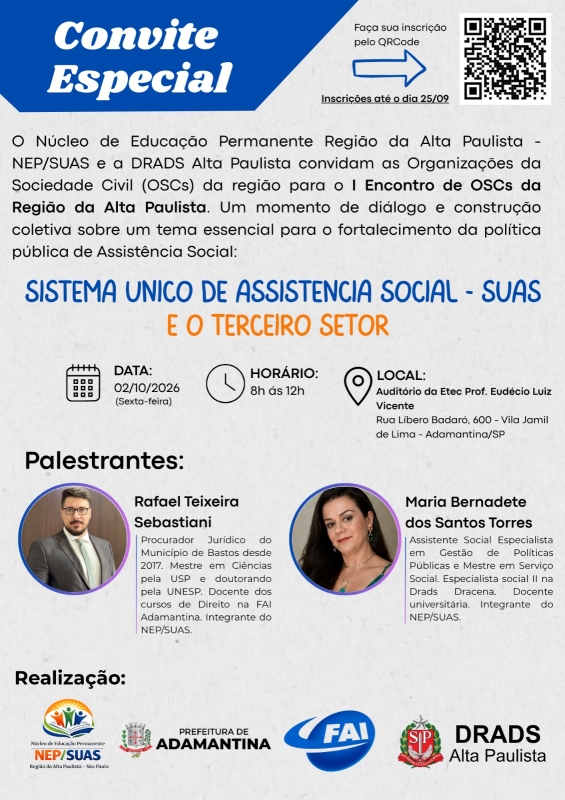 Adamantina receberá o I Encontro de Organizações da Sociedade Civil da Alta Paulista