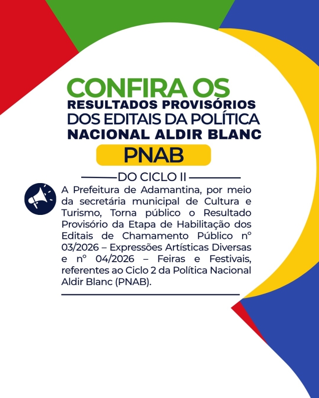 Prefeitura de Adamantina anuncia resultados provisórios da Política Nacional Aldir Blanc