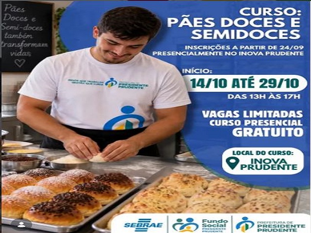 Inscrições abertas para curso gratuito de Pães em Presidente Prudente