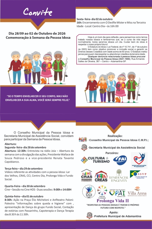 Adamantina promove Semana da Pessoa Idosa com diversas atividades culturais e sociais
