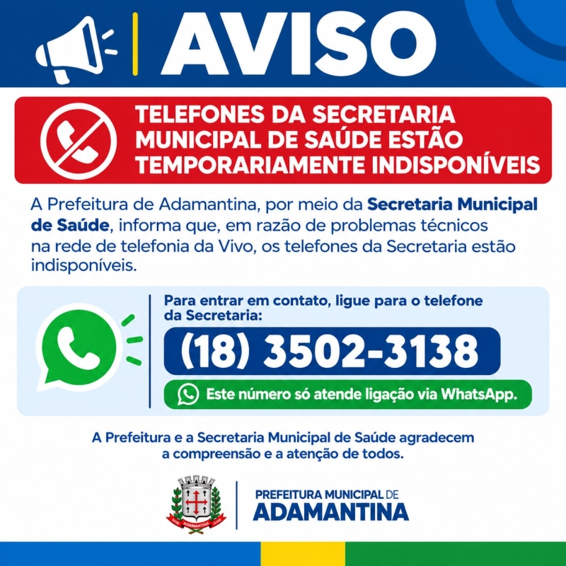 Problemas Temporários nos Telefones da Saúde em Adamantina