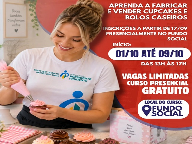Curso Gratuito de Cupcakes e Bolos em Presidente Prudente