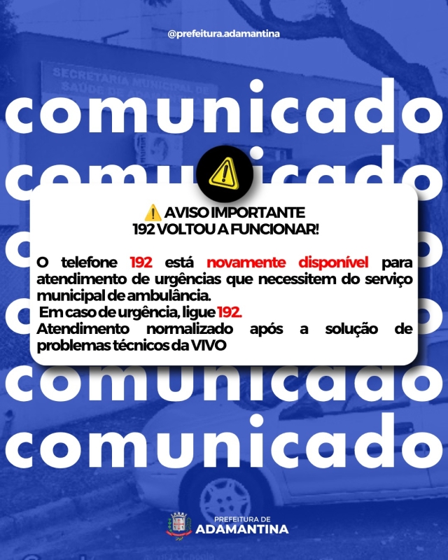 Serviço de Ambulância em Adamantina Retorna ao Normal Após Problemas Técnicos