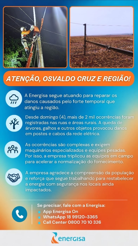 Energisa intensifica esforços para restaurar energia após forte tempestade na região