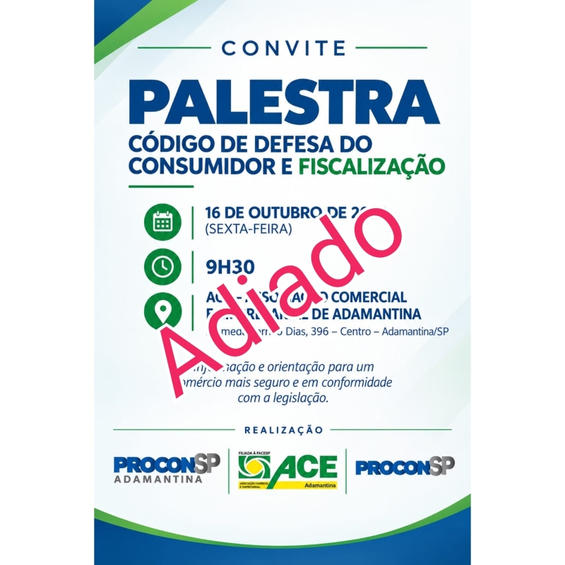 Palestra para comerciantes em Adamantina é adiada e nova data será anunciada