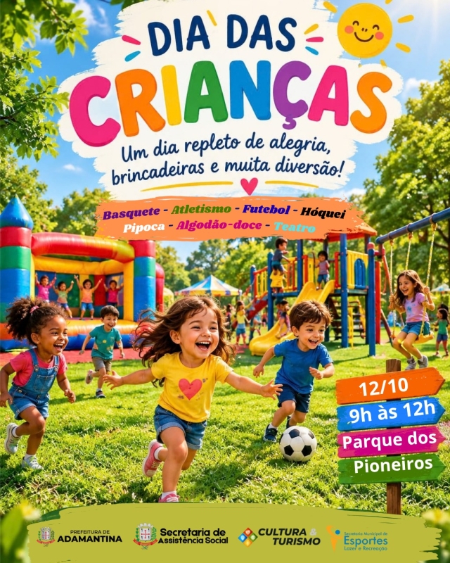 Adamantina celebra o Dia das Crianças com atividades gratuitas no Parque dos Pioneiros