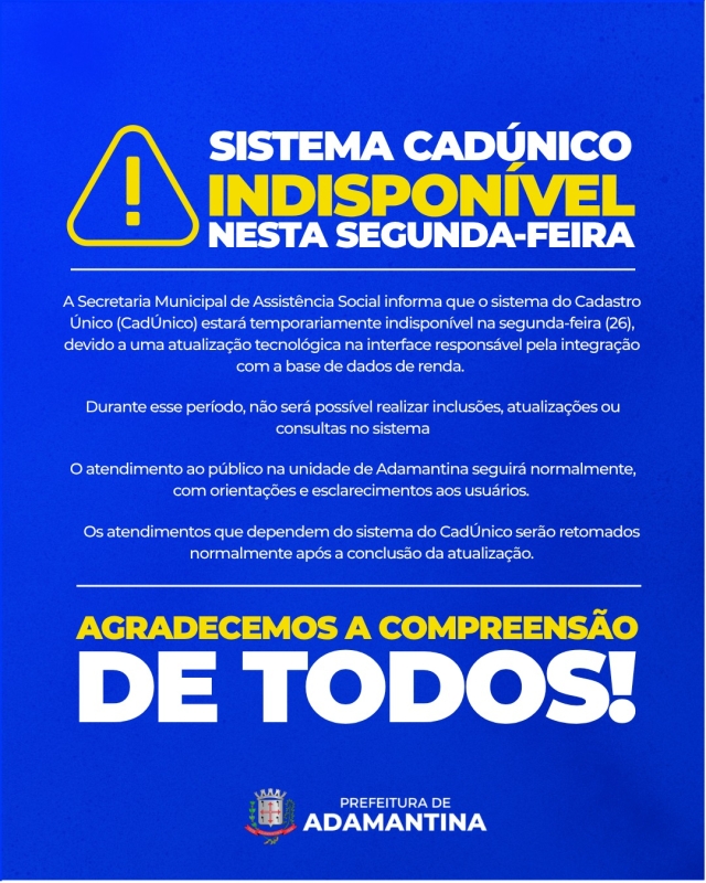 Atualização do CadÚnico em Adamantina: Sistema Indisponível Temporariamente