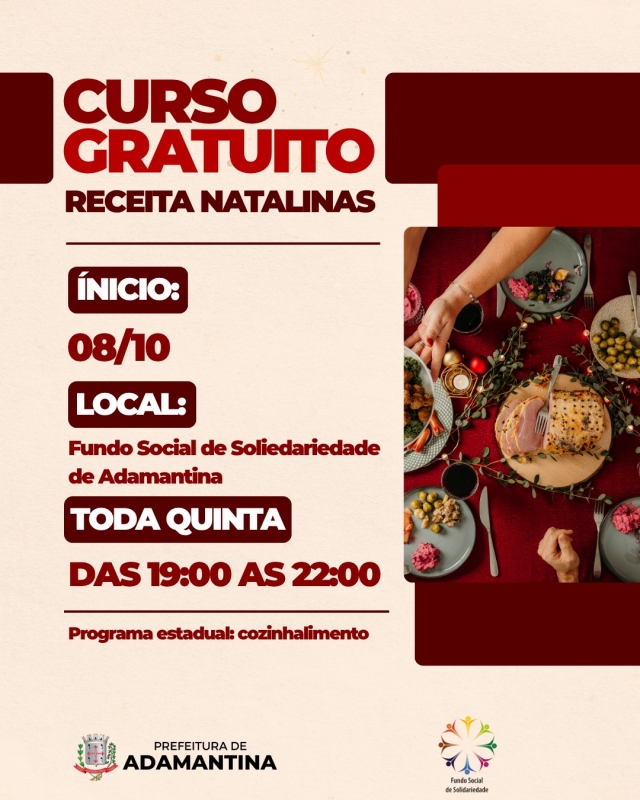 Curso Gratuito de Receitas Natalinas em Adamantina: Inscrições Abertas