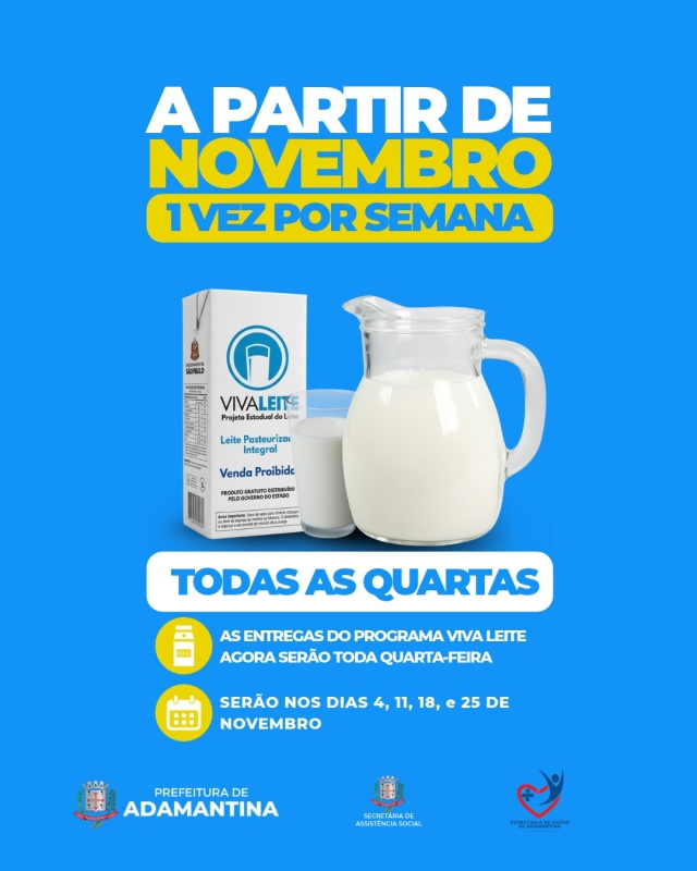 Mudança na entrega do Programa Viva Leite em Adamantina a partir de novembro